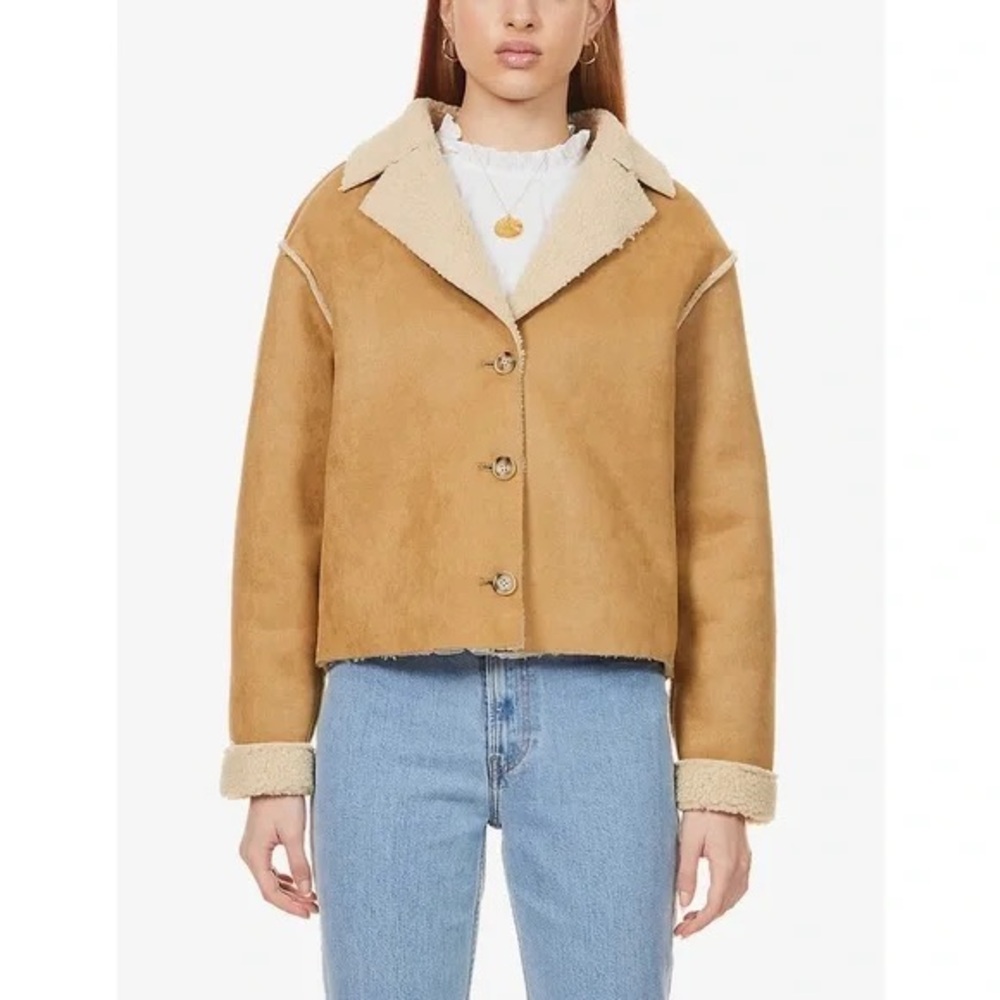 Reformation Stoke Tan and Cream Shearling Suede Coat, Size S, NWOT
